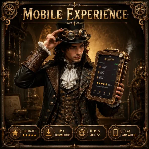 Giovane Da Vinci che esamina l'app mobile VinciSpin sul suo dispositivo tablet a vapore